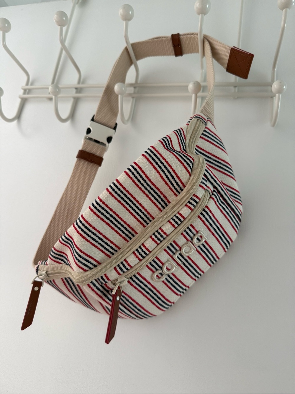 Caraa Sport Striped Canvas Crossbody Belt Bag - Cream/Red/Navy